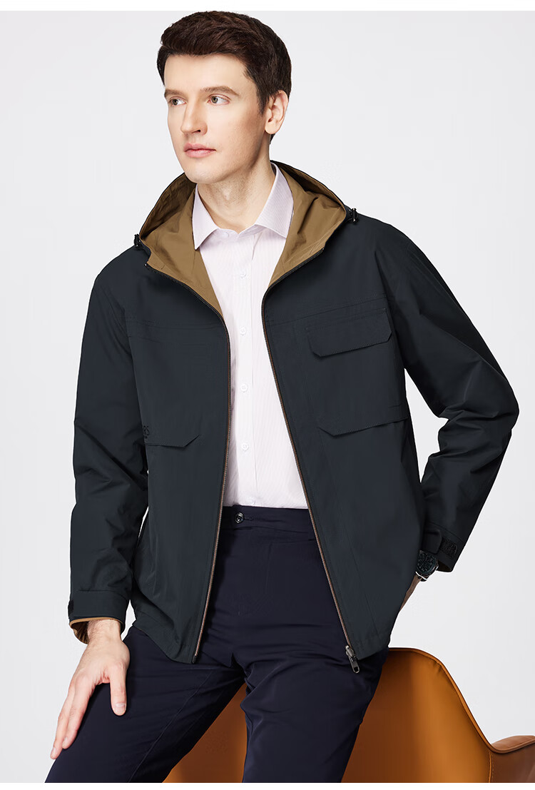 FIRS Double-Sided Hooded Jacket for Men, Spring And Autumn Zipper Windproof Rain-Resistant Adjustable Outdoor Commuter Coat 18