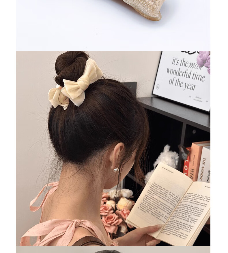 Jiaoxuefei Double-Sided Bow Bun Hair Claw Clip Luxury Hair Tie Hair Accessory Shark Clip High Ponytail Hairpin Back of Head Clip 5
