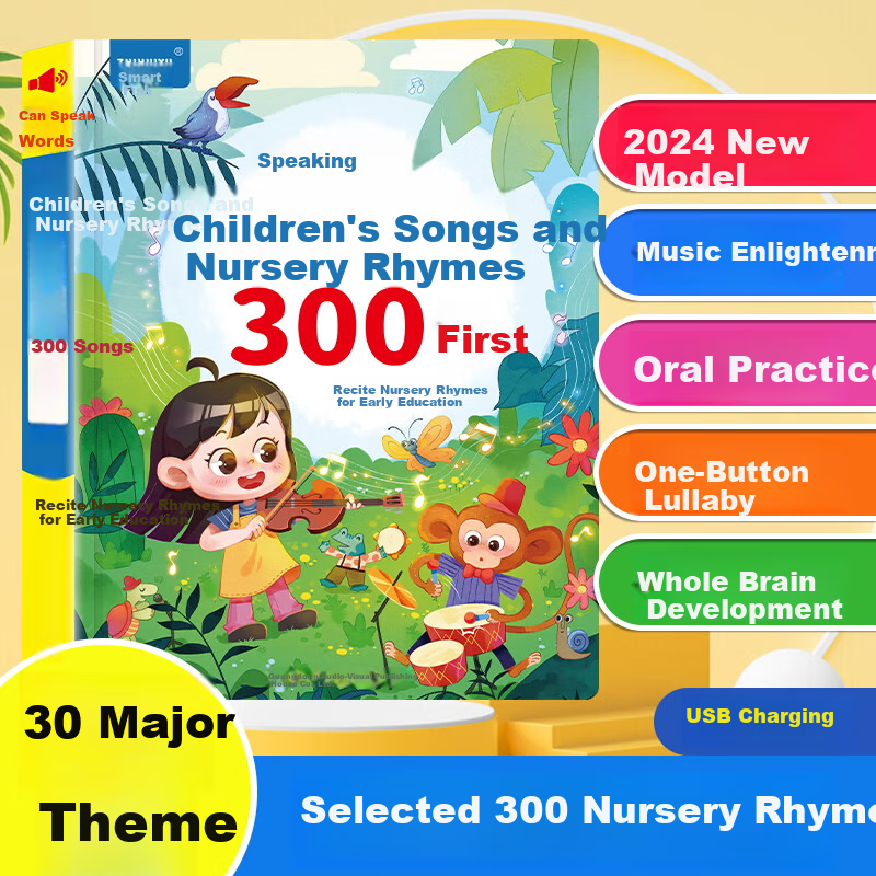 KidsSparkle, 300 Nursery Rhymes for Early Education, Audio Book Songs, Children's Toys, Baby Finger-Touch Reading, Sound-Making Birthday Gift