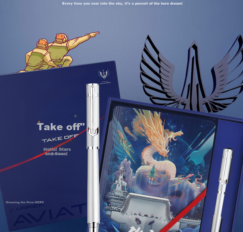 HERO Ballpoint Pen Gift Box H605D Carrier Pilot Series Notebook Ballpoint Pen Signature Pen Gift Box Blue 9