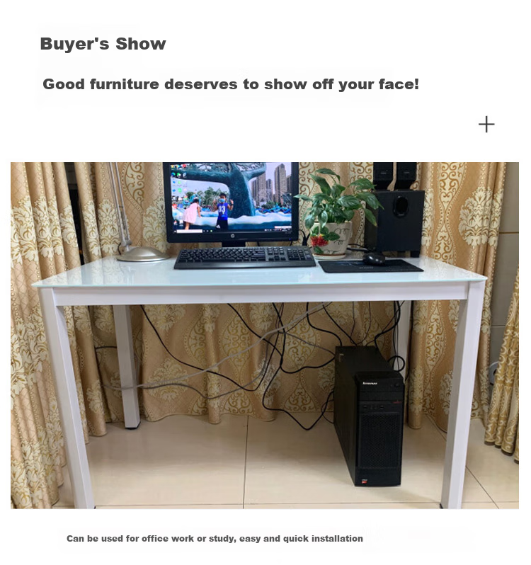 Fanshe Computer Desk, Minimalist Modern Design with Cable Grommet, Glass Desk for Study, Office, Home Use, Dual-Purpose Desk for Dining Room 10