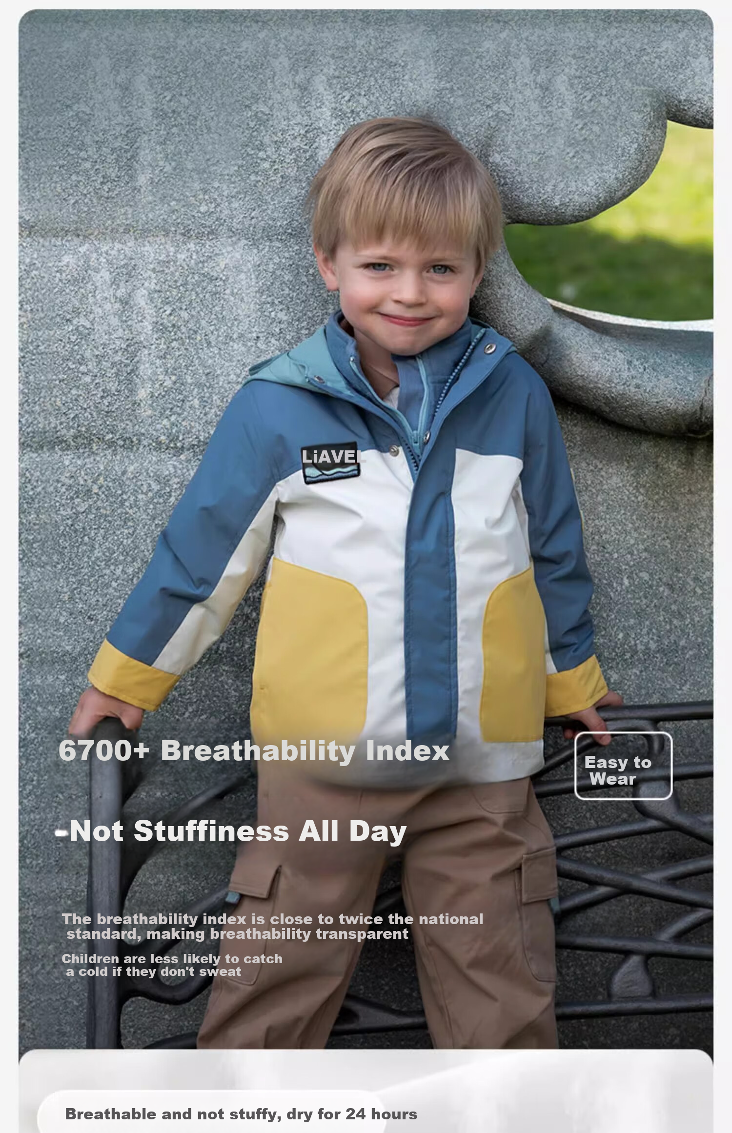 DAVE & BELLA [Easy Fit] Children's 3-In Windbreaker, Spring And Autumn Waterproof Jacket for Boys And Girls 4