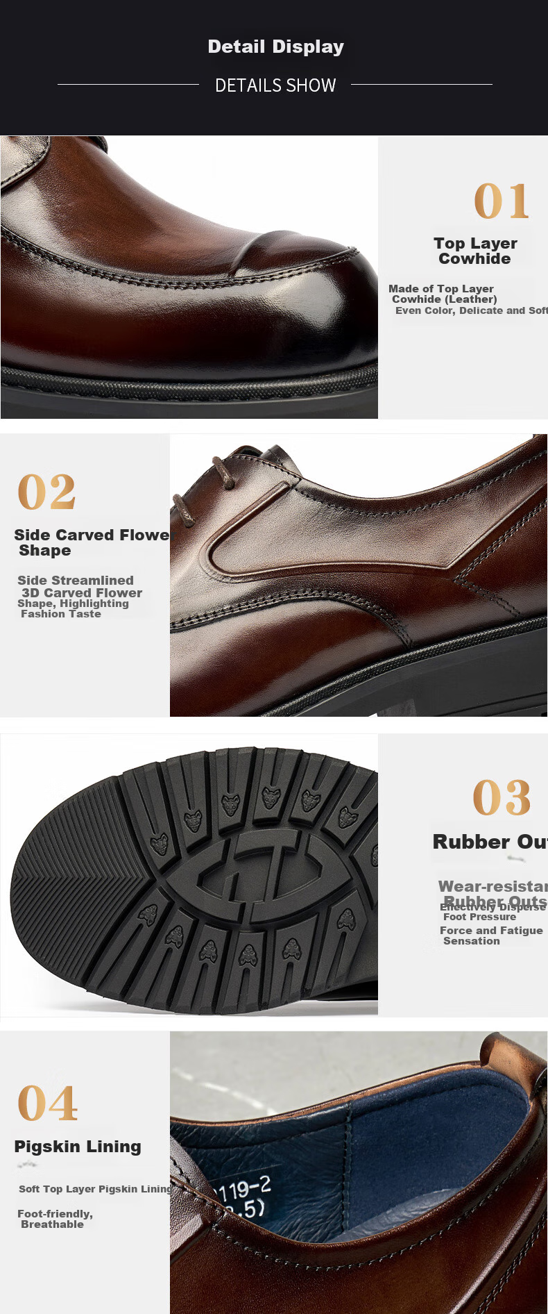 LAORENTOU Men's Leather Shoes, Top-Grain Leather, Classic Business Dress Shoes, Thick-Soled Formal Leather Shoes, 522010119, Black, Size 44 7