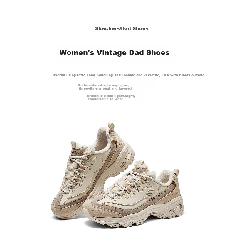 Skechers Women's Chunky Bear Shoes for Autumn And Winter, Comfortable Warm Thick-Soled Platform Dad Sneakers with Non-Slip Soles 8