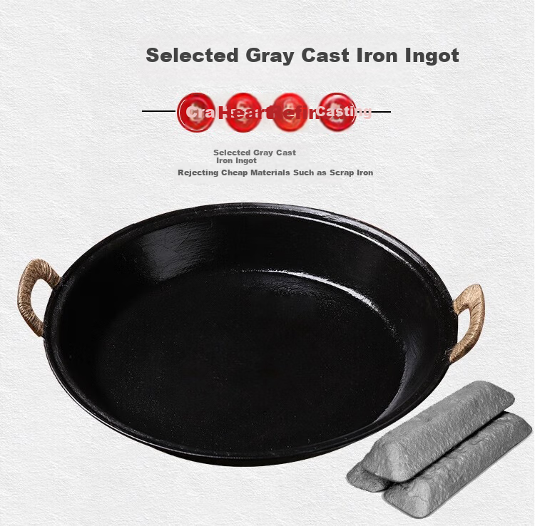 Xialaoda Cast Iron Skillet, Flat Bottom Wok, Grilling Pan, Traditional Handmade Iron Pan, Specialized for Steamed Buns And Water Frying, 36cm 4