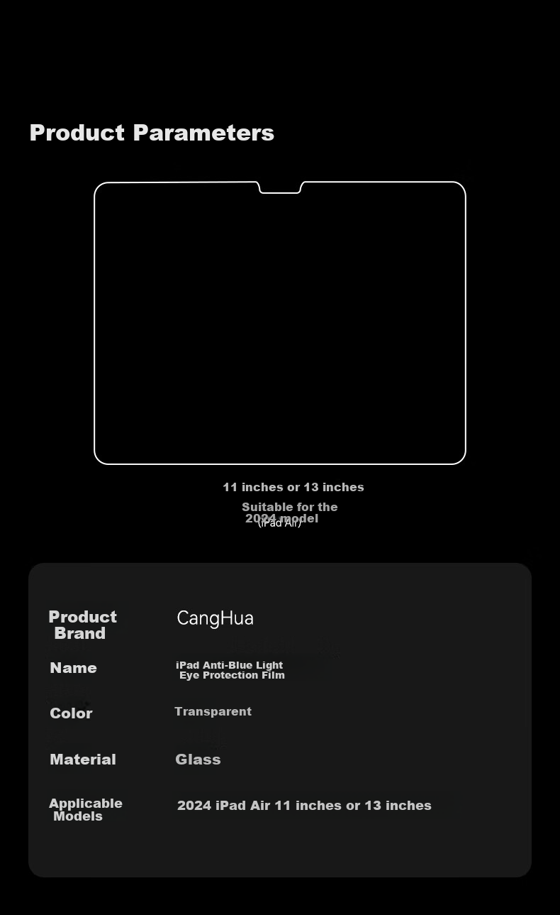 CangHua Tempered Glass Screen Protector for 2026 IPad Air 13, Eye Protection Anti-Blue Light, 13-Inch M4 Chip, Compatible with 2025 IPad Air 8/7/6 Apple Tablet Protective Film 13