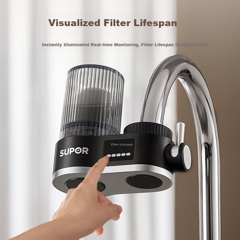 SUPOR Faucet Filter Cartridge, Replacement Indicator, Washable Filter Element, Chlorine Removal And Scale Prevention, 1 Machine with 4 Cartridges, Household Water Purifier, Kitchen And Bathroom Tap Water Filter, C25 Single Cartridge