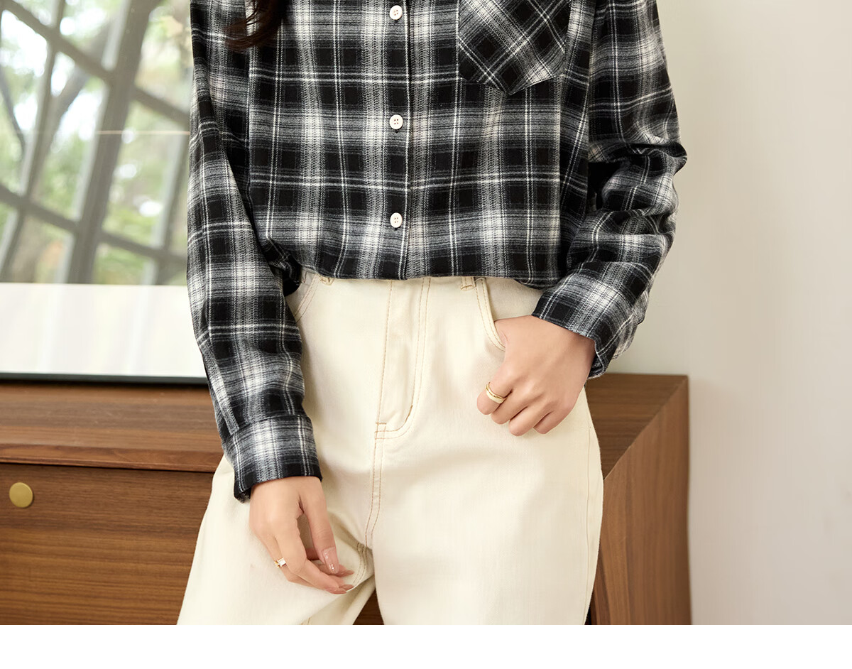 PinCai Women's Plaid Long Sleeve Shirt Spring Autumn Stylish Loose Vintage Versatile Blouse P143C2009 7