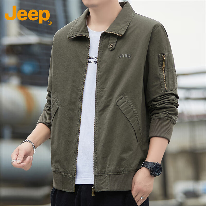 JEEP Men's Jacket, Spring And Autumn Workwear, Loose Casual Trendy Clothing, Army Green, 4XL