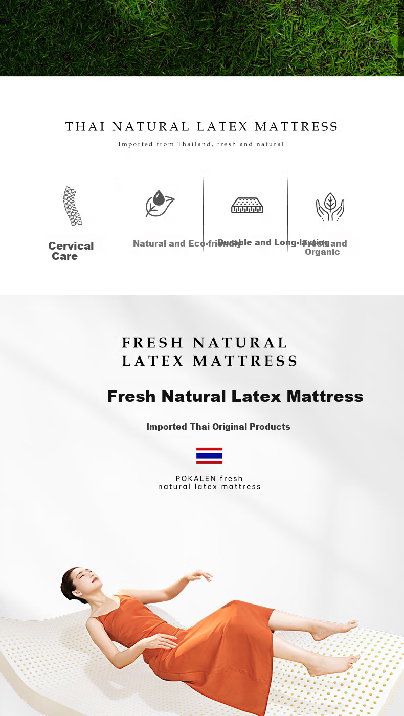POKALEN Thai Natural Latex Mattress, Made in Thailand, Original Import, 95% Pure Natural High Content 2