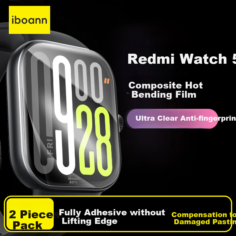 Iboann Compatible Protective Film Case for Redmi Watch 5, Tempered Glass Screen Protector for Xiaomi Watch 5, Full Coverage, Anti-Shatter And Shockproof for ESIM Versio