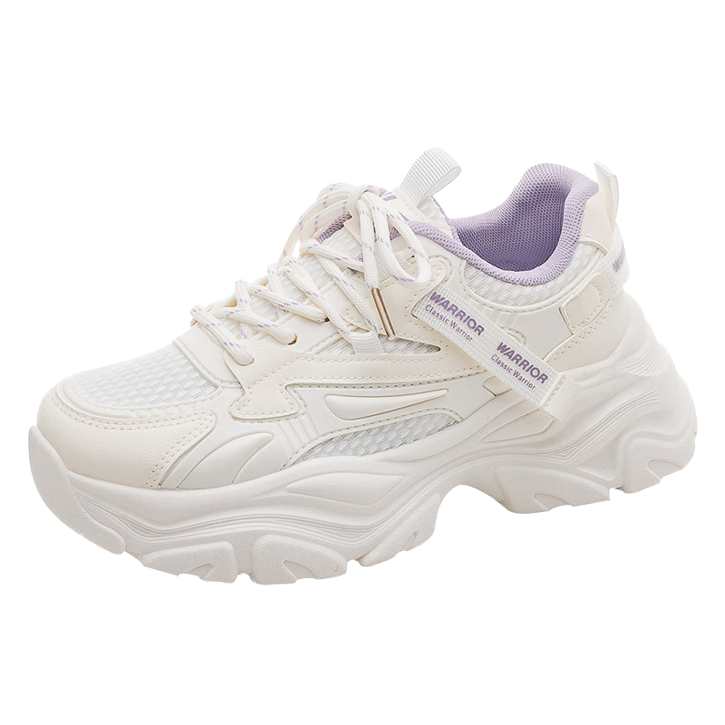 Warrior Official Women's Dad Sneakers Comfortable Versatile Casual Shoes Beige Purple Size 38 [Order One Size Up for Wide Feet]