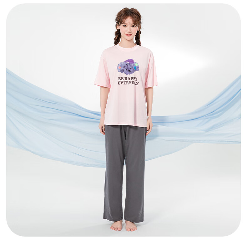 Inbolun Girls Summer Thin Short Sleeve Pajama Set for Older Children, High School Students, Homewear 20960 Off-White 175 18