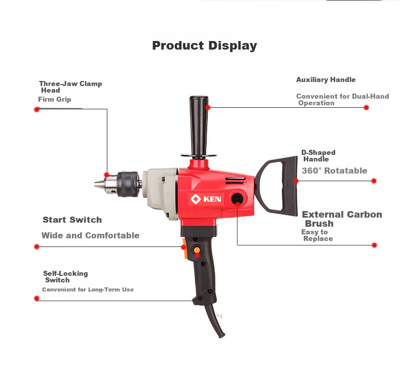 KEN Electric Drill 6816N, Air Drill 1200W, 16mm Chuck, Mixing Drill, Putty, Paint, Cement, Industrial-Grade Mortar Machine 10