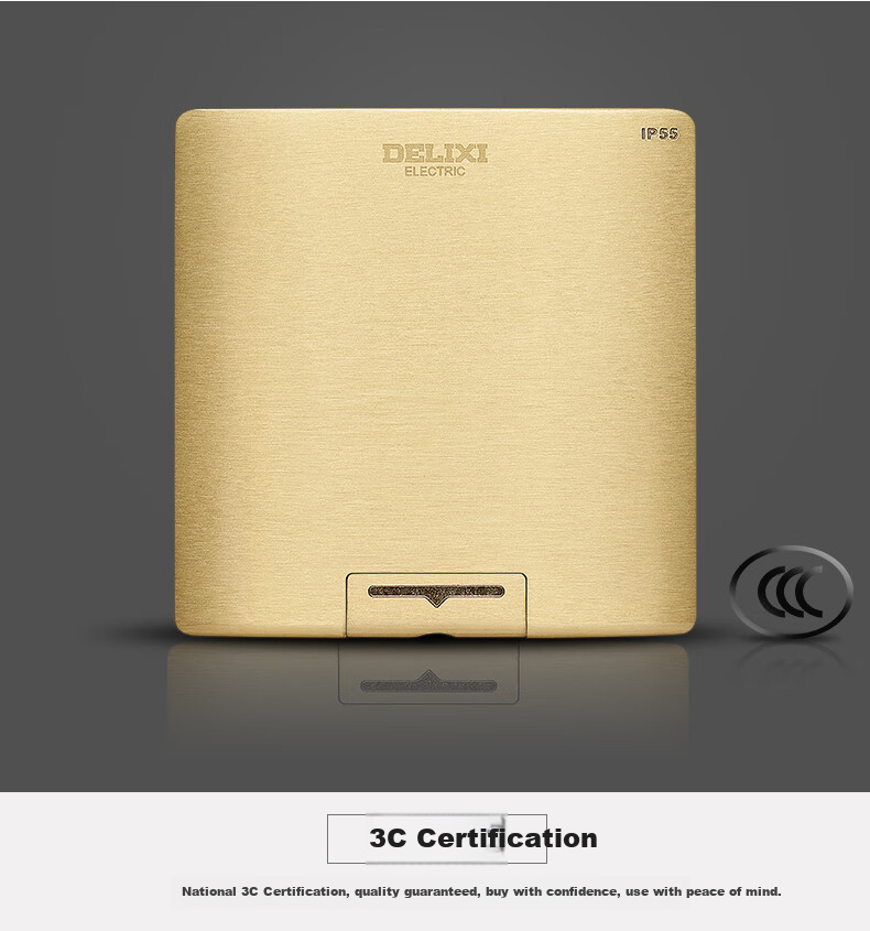 DELIXI Switch Socket, Gold Five-Hole Copper Floor Socket, Flip-Cover Waterproof Floor Socket (Including Concealed Box) 12