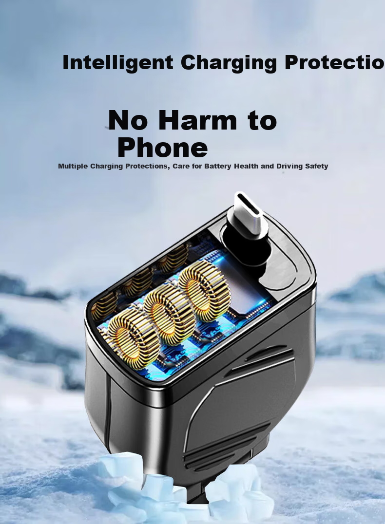 HYIOAV Retractable Cable Car Charger, 90W Super Fast Charging, One-To Car Digital Display Charger, Cigarette Lighter Adapter 4