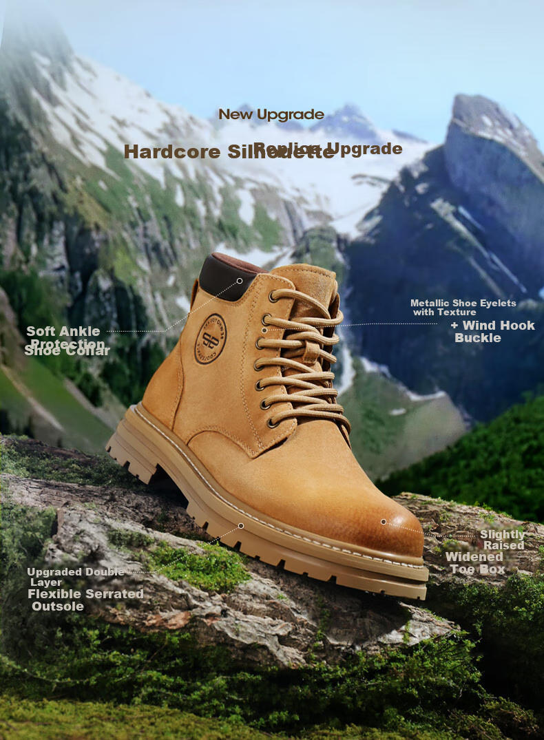 Belle Camping Pioneer Men's Boots, New Thick-Soled Yellow Boots with Fleece Lining for Warmth A1763 Khaki Single Lining Size 42 3