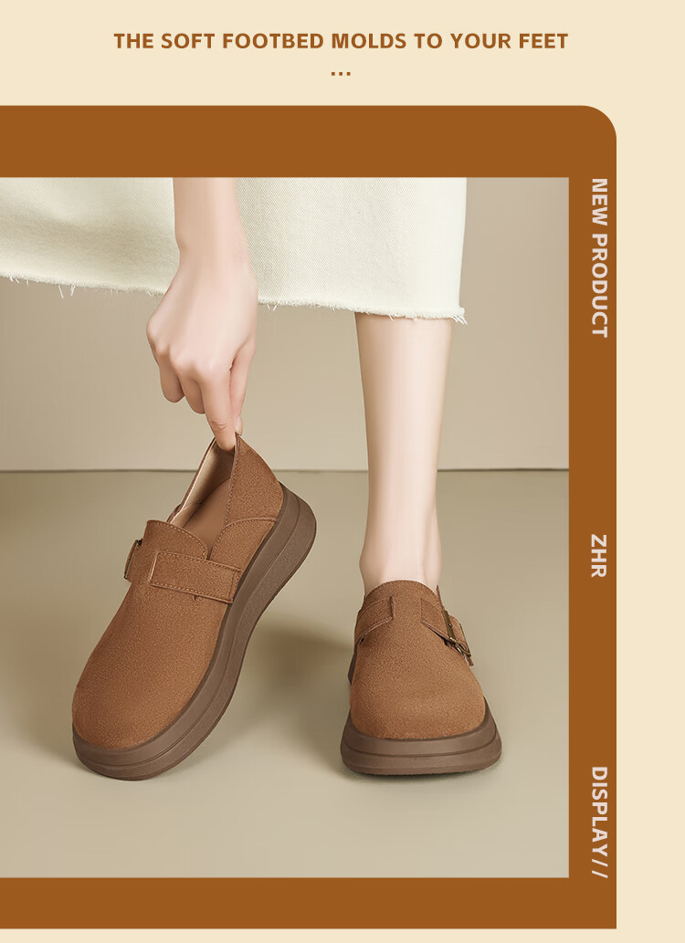 ZHR Thick-Soled Birkenstock-Style Shoes for Women, Retro Full-Coverage Round Toe Casual Women's Shoes, Lightweight Slip-On Flats JF202 Khaki 37 13