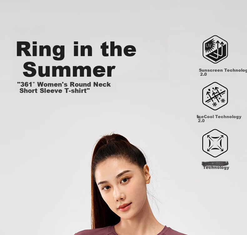 361° Women's Short-Sleeve Summer Clothing, New Cool-Feeling T-Shirt, Sun Protection Shirt, Ice Silk Athletic Running Top 662524116-2 1