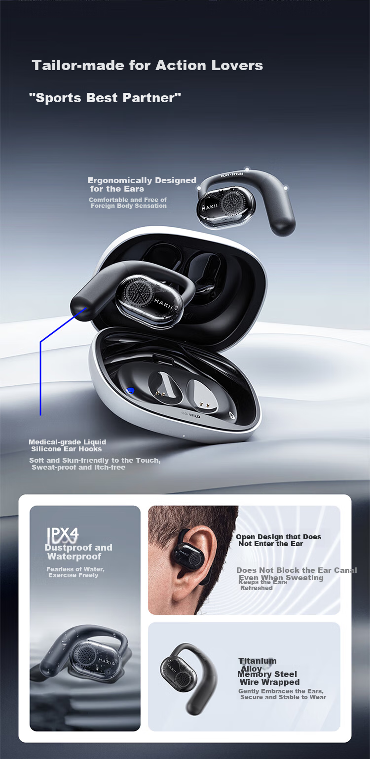 Hakii CPODS Haokexingper Open-Ear Bluetooth Wireless Earphones, Ear-Hook Air Conduction Sports Running Cycling Bone Conduction Headphones Compatible with Huawei Vivo Apple Phones 3