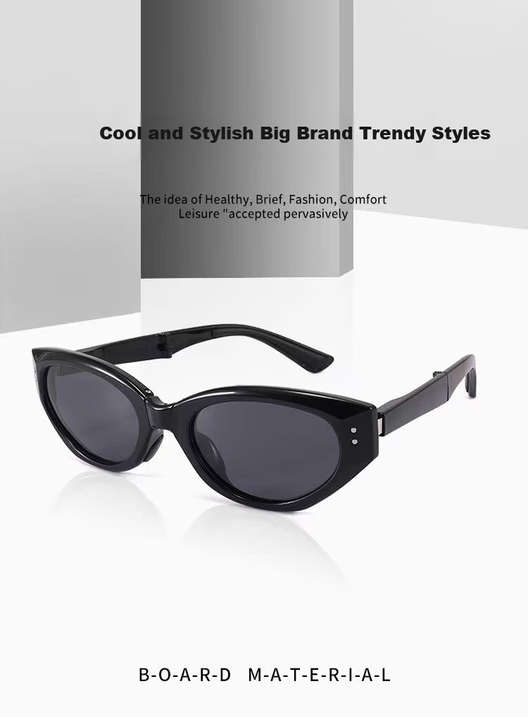 Angelamiao Foldable Sunglasses for Women, Portable UV Protection Polarized Sunglasses with High-End European And American Style Cat-Eye Design, Eye-Catching Black 1