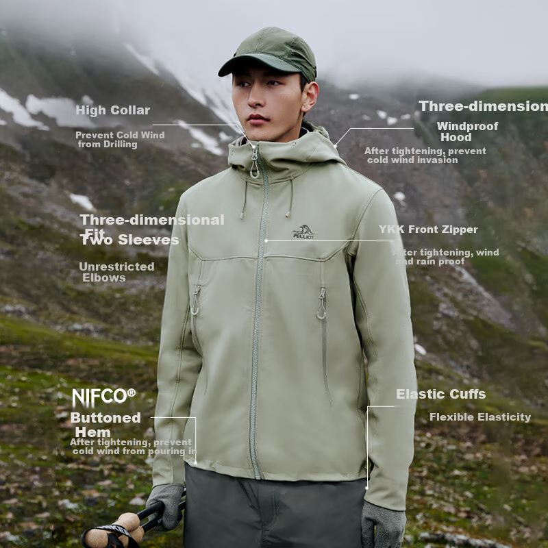 Мужская куртка-софтшелл Pelliot Wind Shield CY, утепленная флисом, для зимы и осени, размер 2XL, цвет Зеленый