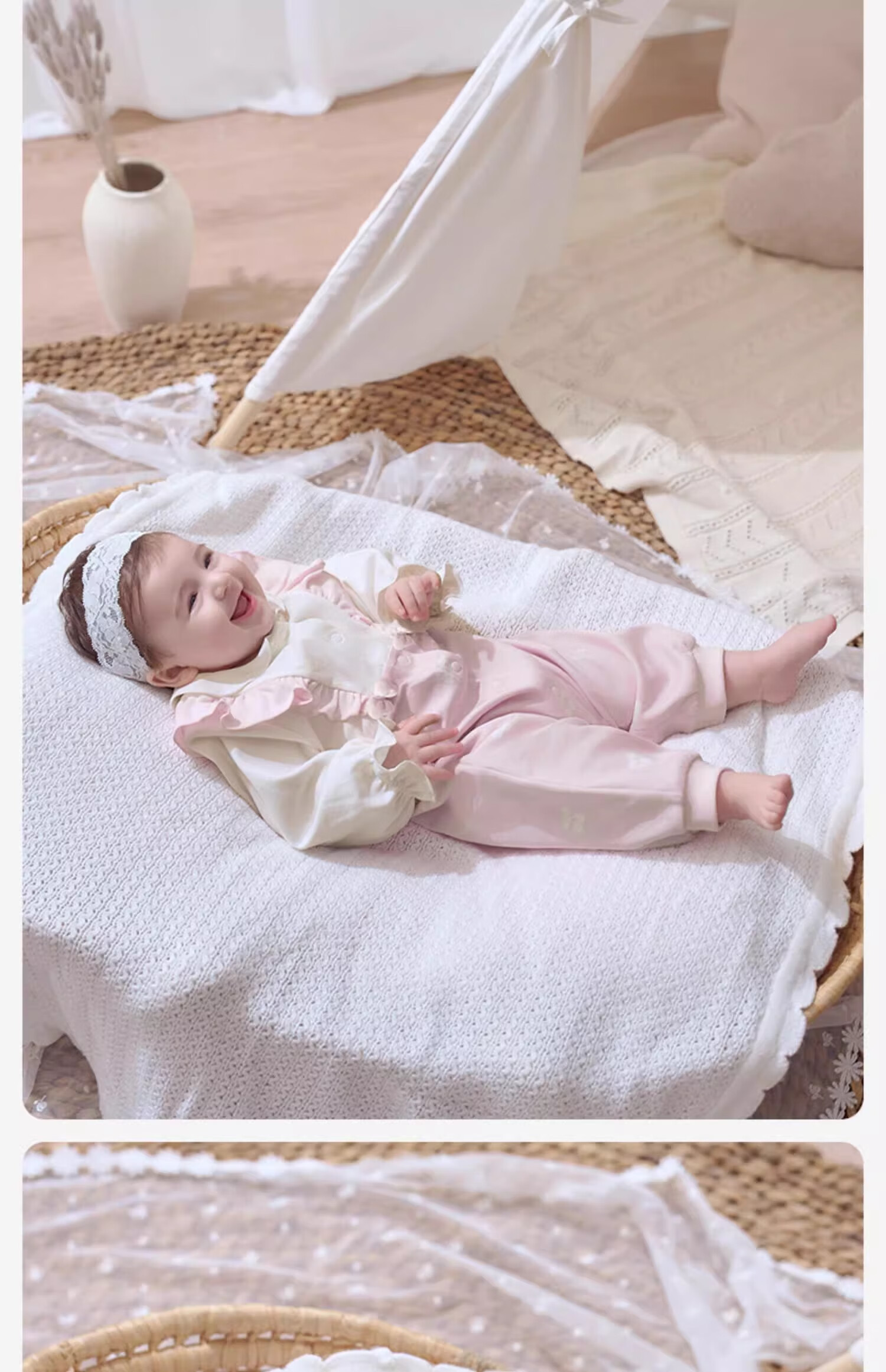 David Bella Newborn Spring Cotton Romper Baby Girls Faux Two-Piece Jumpsuit 7