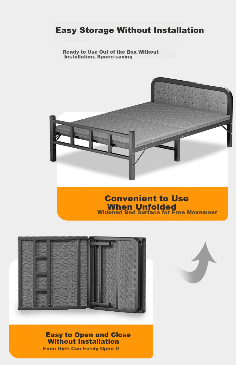 Chibailun Folding Bed, Single Bed for Home Use, Simple Bed for Office Nap, Dormitory Hard Board Bed, Portable Bed for Rental Apartments 7