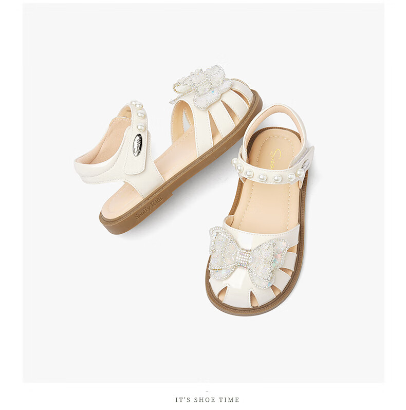 SNAFFY Kids Girls Princess Sandals Summer Fashion Soft Sole Comfortable Crystal Shoes Vanilla White Size 29 16