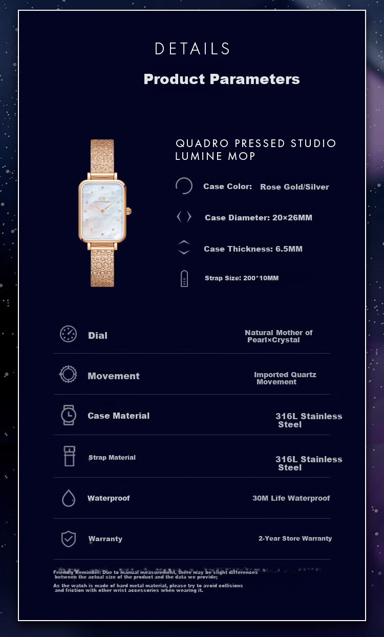 DanielWellington DW Ladies' Watch, Starry Sky Natural Mother-Of Dial, Quartz Steel Strap, Western-Style Wristwatch, Birthday Gift for Girlfriend, DW613 4