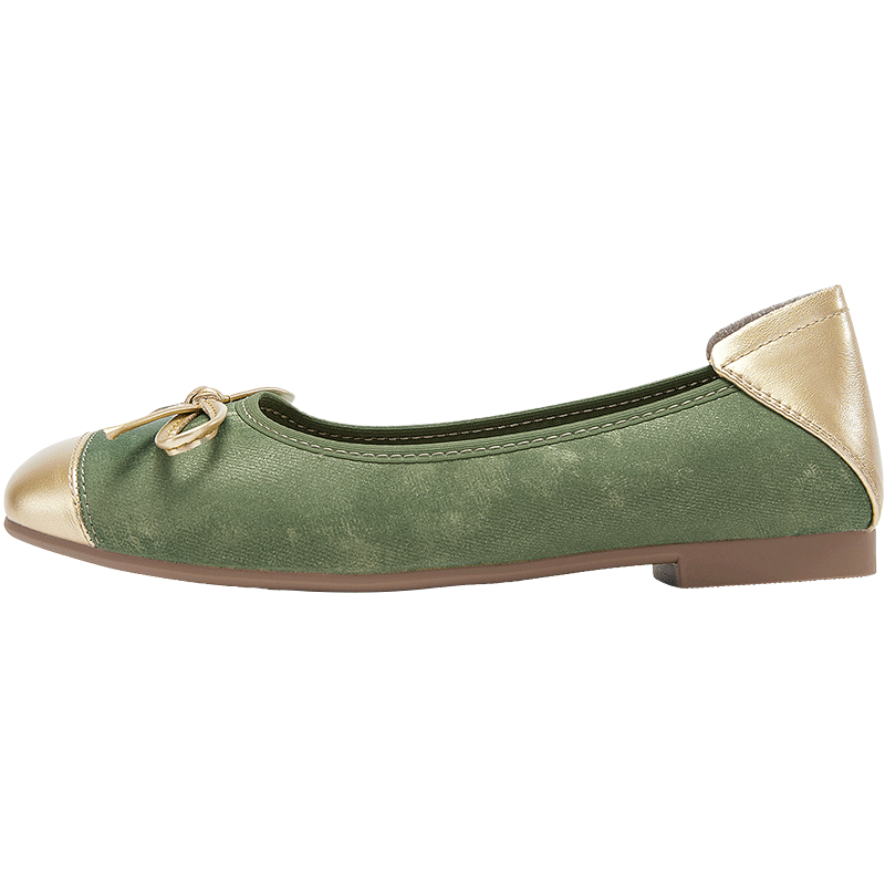 DAPHNE Gentle And Elegant Flat Spring Korean-Style Girls' Shoes with Patchwork Bow And Egg Roll Design, Women's Flats, Green, Size 35