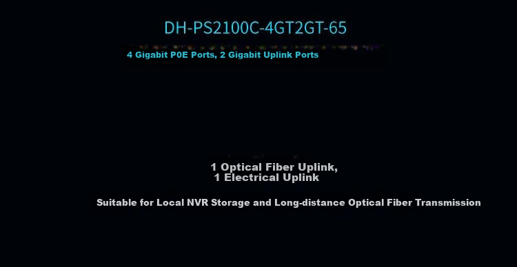 Dahua 4-Port Gigabit POE Switch, Power 65W, Desktop Home Security Monitoring Network Splitter, Unmanaged Switch DH-PS2100C 3