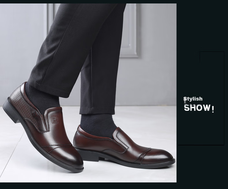 LAORENTOU Men's Leather Shoes, Business Formal Shoes, Top-Grain Cowhide Slip-Ons, Non-Slip Breathable Casual Shoes, A90205, Black, Size 39 17