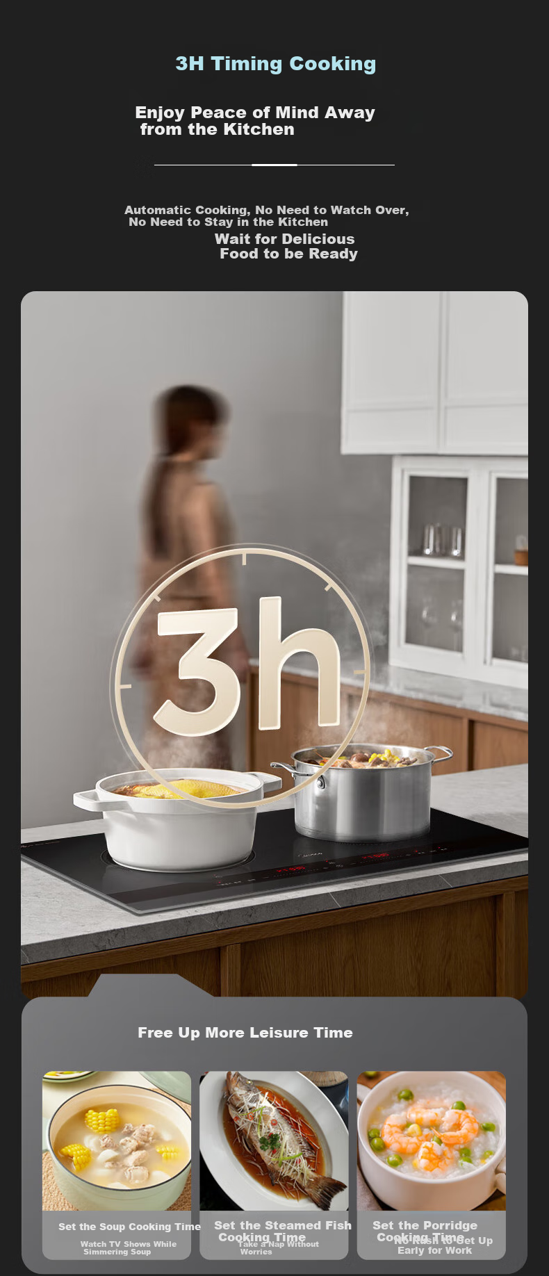 Midea Concave Induction Cooker, Dual Burner, 3500W High Power, Ceramic Cooktop, Built-In Electromagnetic Stove, Compatible with All Cookware, Timer Cooking, Constant Even Heat, Integrated Panel, Wear-Resistant And Easy to Clean, DZ35AT09P 9