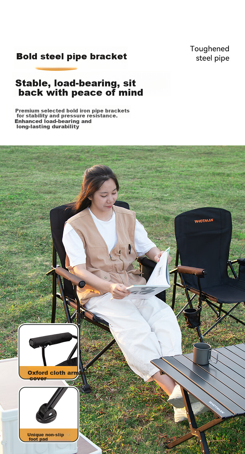 Woteman Outdoor Folding Chair with Armrests, Fishing Stool, Camping Equipment, Portable Table And Chair, Sketching Chair, 76372 3