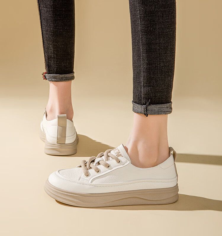 RED DRAGONFLY Women's Shoes, 2026 Autumn White Sneakers, Thick-Soled Heightening Versatile Casual Lightweight WPB15049, Apricot Color, Size 40 10