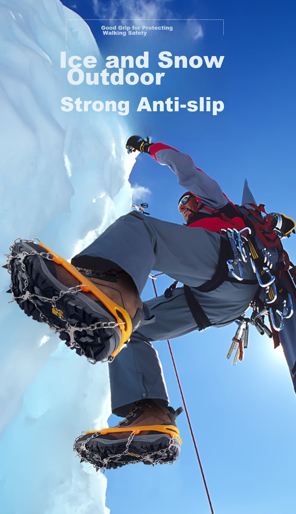 MOTIE Ice Claw Non-Slip Shoe Covers with Cleats, Outdoor Hiking Climbing Equipment, Professional Snow Covers, Mountain Climbing Snow Ice Grips with 10-Toe Chai 1