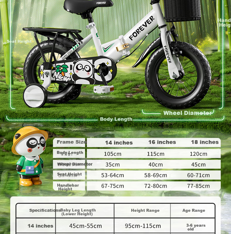 FOREVER Children's Bicycle, Baby Pedal Bike for Boys And Girls, Foldable Bicycle for Ages 3-8 Students, 14-Inch Spoke Wheels 7
