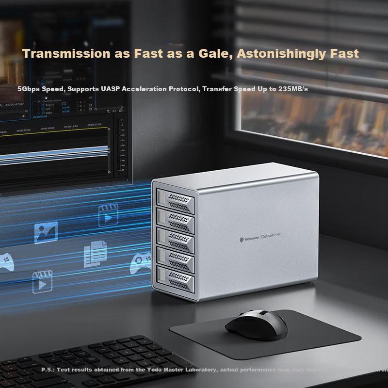 Yottamaster Magnetic Disk Array Hard Drive Enclosure with RAID Storage Temperature Control Fan, 150W Power Supply Universal 2.5/3.5 SATA Serial Mechanical And Solid State Hard Drive Compatible for Desktop Computers