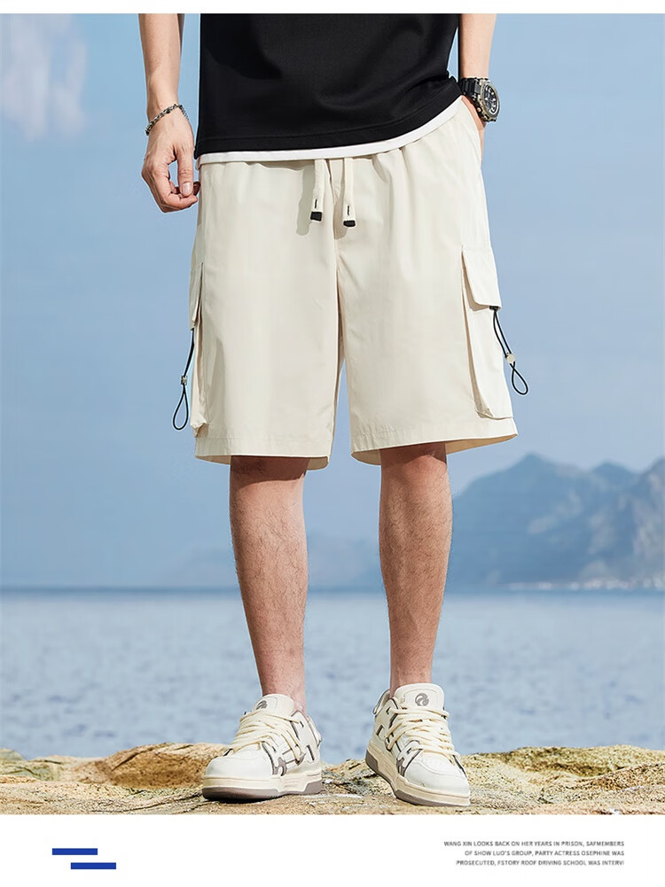 JEEP Men's Shorts, Summer Loose Casual Five-Point Cargo Pants, APK660, Black, XL 14