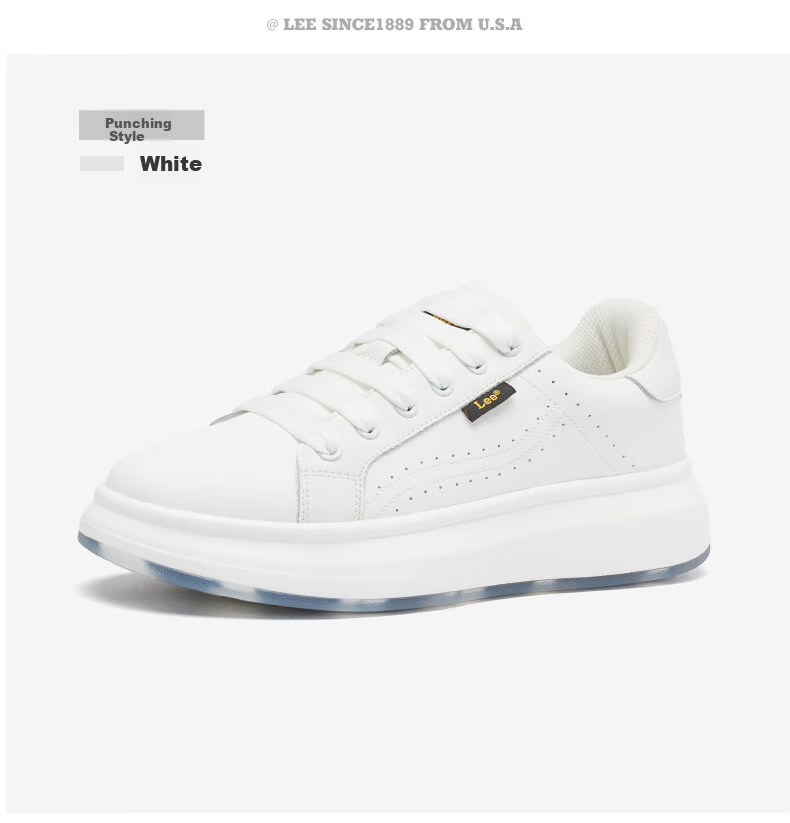 Lee White Sneakers for Men, Fashionable Casual Skateboard Shoes, Versatile Breathable Thick-Soled Low-Top Sports Casual Shoes, Black, Size 43 11