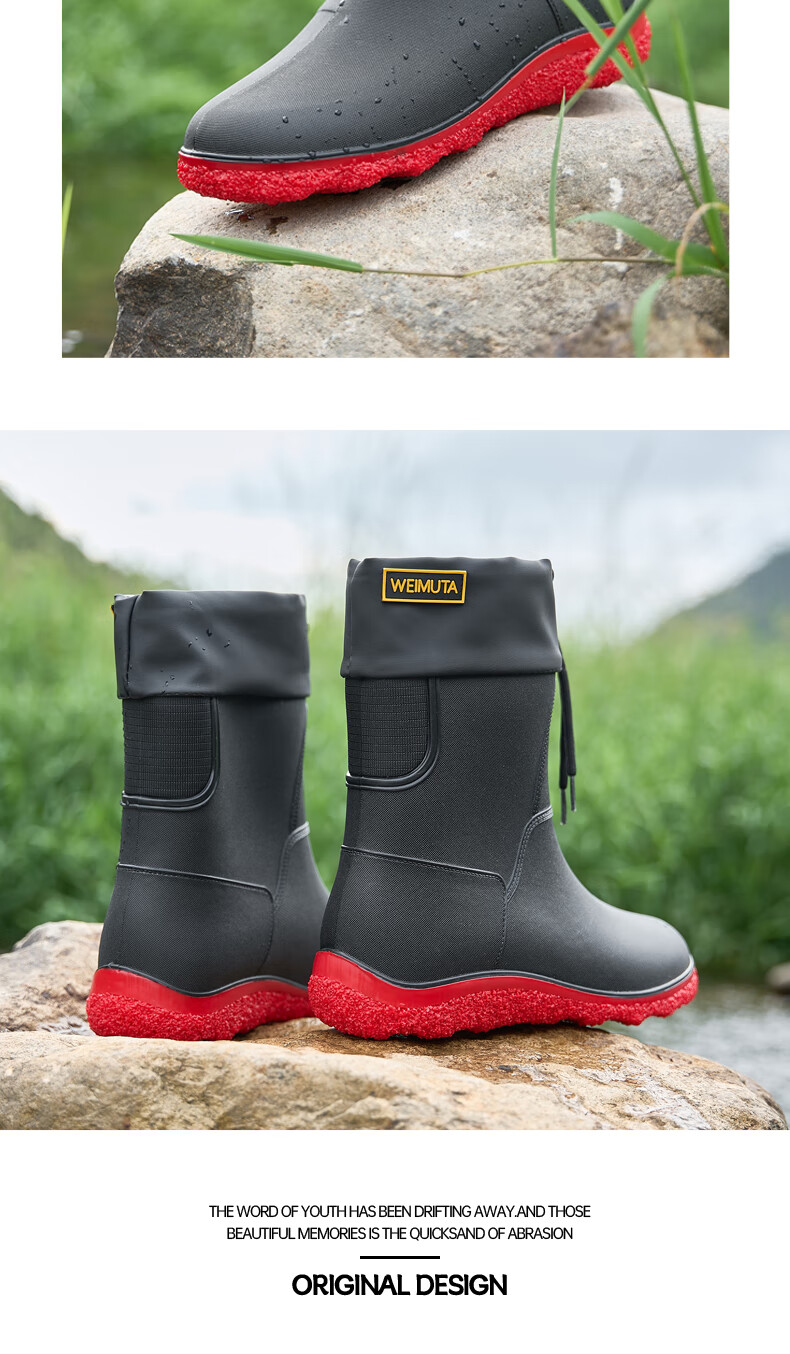 Lanoudun Men's Tall Waterproof Rain Boots, Rubber Shoes, Outdoor Fishing, Car Washing, Non-Slip Chef Shoes Cover YX1018 Size 44 18
