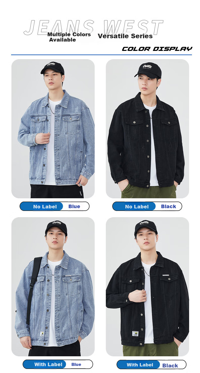 Jeanswest Denim Jacket for Men, 2026 Autumn Season, Trendy Label Loose Versatile Clothing, Blue XL 5