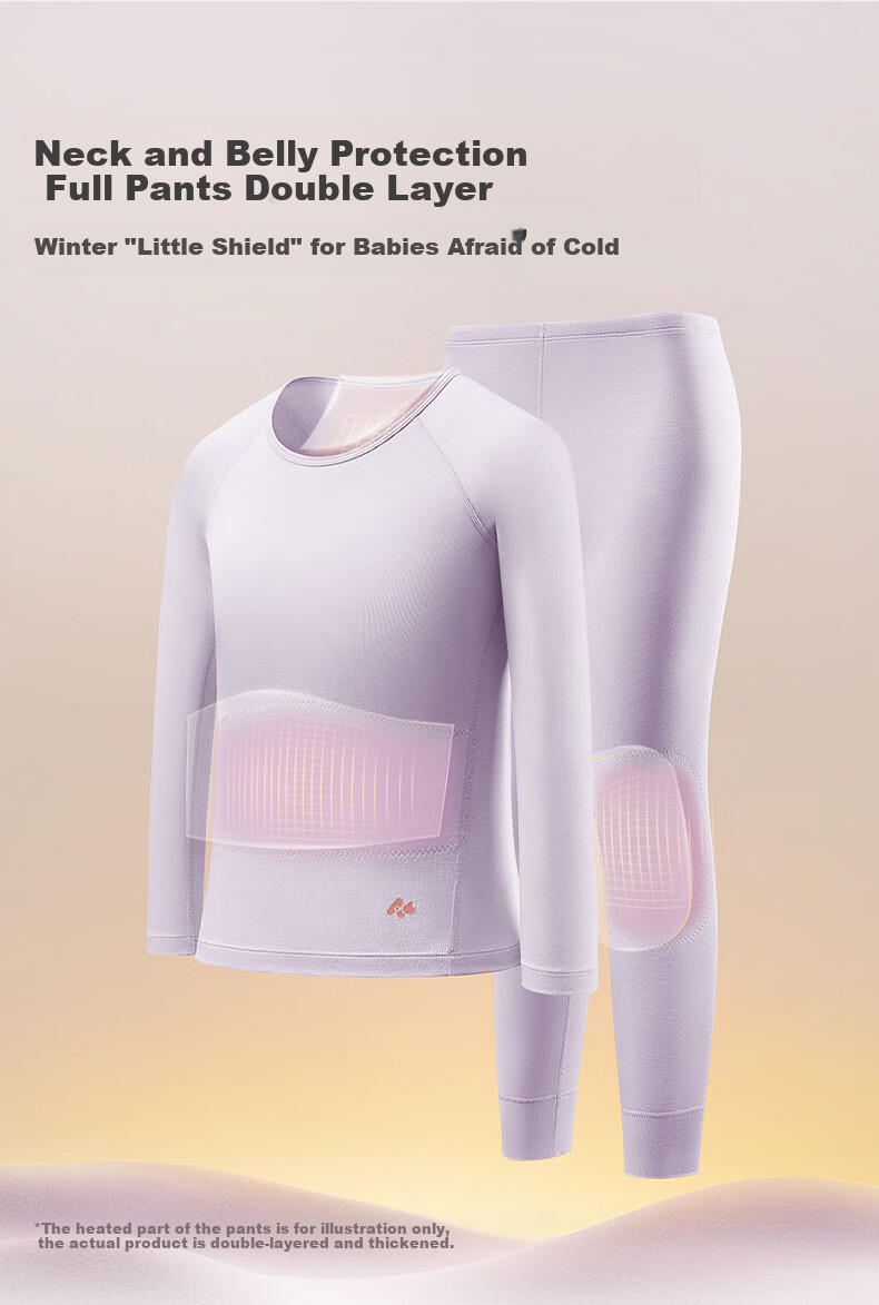 Aimer Kids Extra Warm Moisture-Wicking Thermal Underwear for Girls, Double-Layer Belly And Neck Protection, Purple Autumn Top, Size 140 4