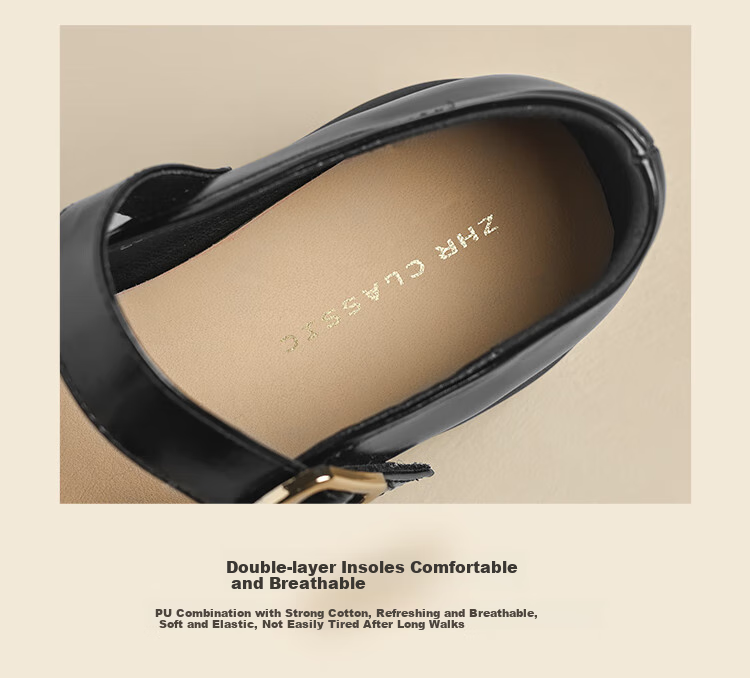 ZHR Women's Single Shoes, 2026 New Style Women's Thick-Soled Mary Jane Shoes, Japanese JK Shoes, British-Style Leather Shoes, JF200 Black, Size 37 8