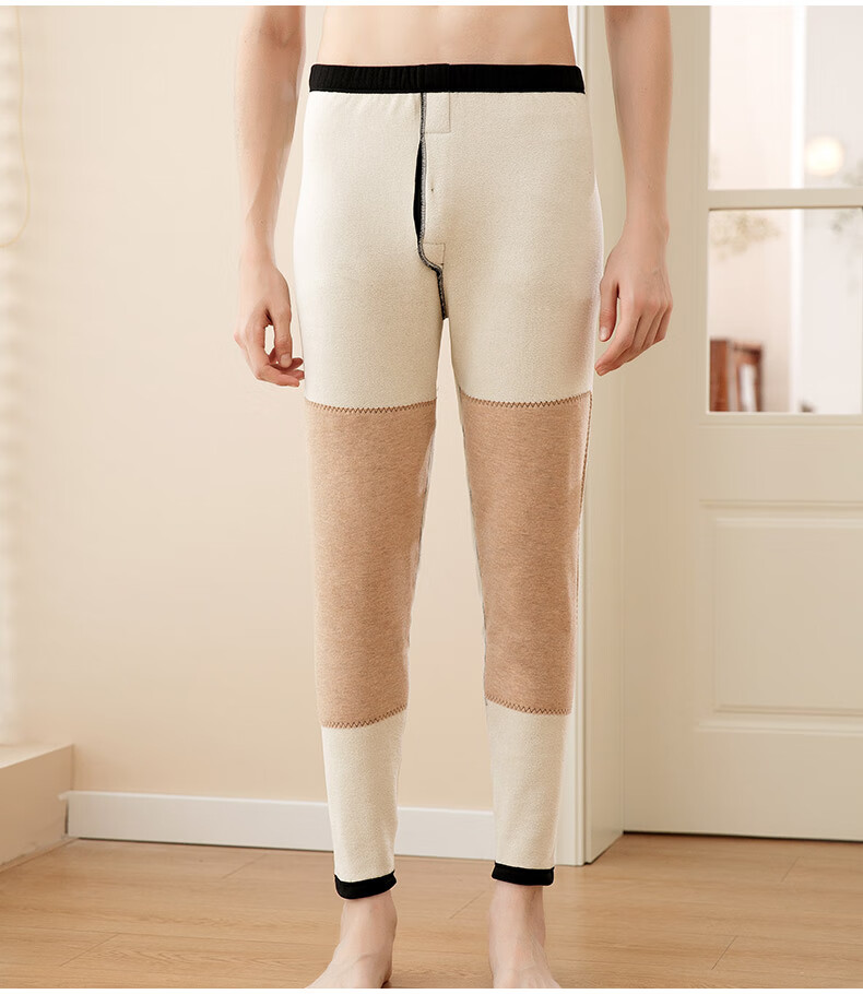 Fentengkean Men's Thermal Underwear with Wool And Mulberry Silk Knee Protection Patch, 300g Cationic Brushed Fleece Cold-Proof Pants Q0014 18