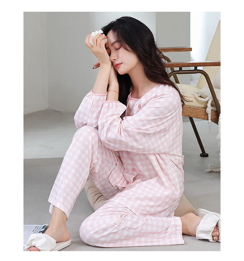 Tingmei Women's Modal Long Sleeve and Pants Pajama Set with Chest Pad, Spring and Autumn, Loose Fit, Plus Size XL 1