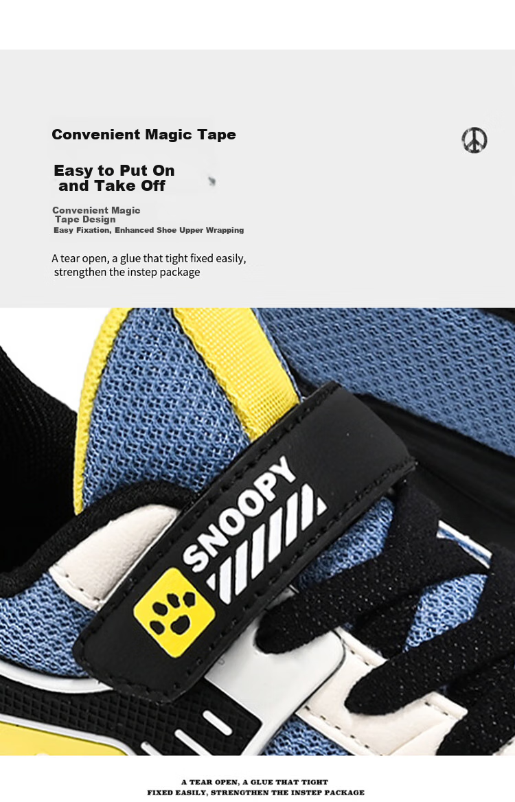 SNOOPY Boys' Running Shoes, Children's Lightweight Casual Shoes, Big Kids' Wear-Resistant Sneakers, 0096 Blue, Size 34 5