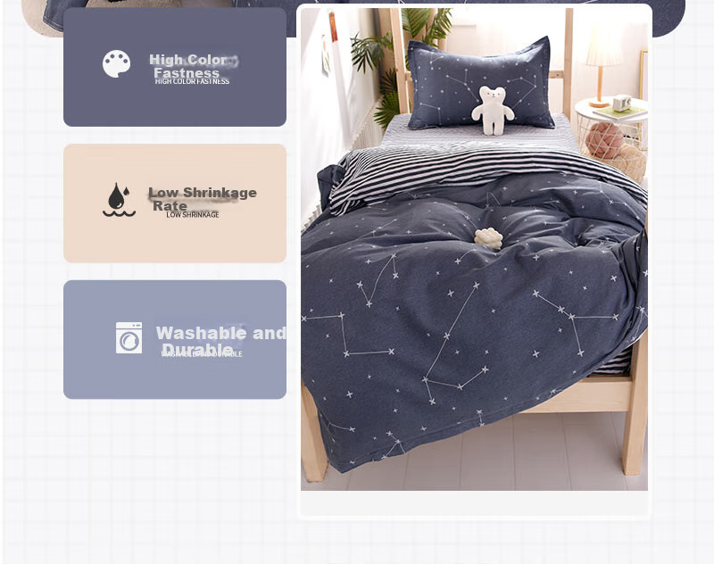 Yunjin Pure Cotton Dormitory Three-Piece Bedding Set for College Students, Single Bed Sheet And Duvet Cover for 0.9/1.2 Meter Beds, Star Patter 10