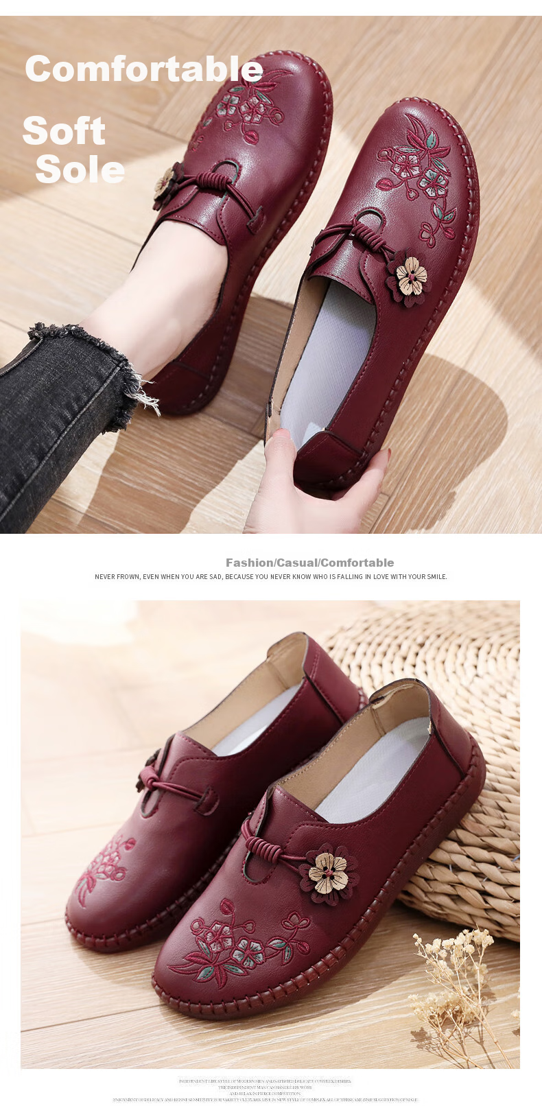 Ankang Old Beijing Cloth Shoes for Women, Spring And Autumn Middle-Aged And Elderly Single Shoes, Soft Sole Cowhide Bottom Mom Shoes 78806, Bean Paste Color, Size 40 15